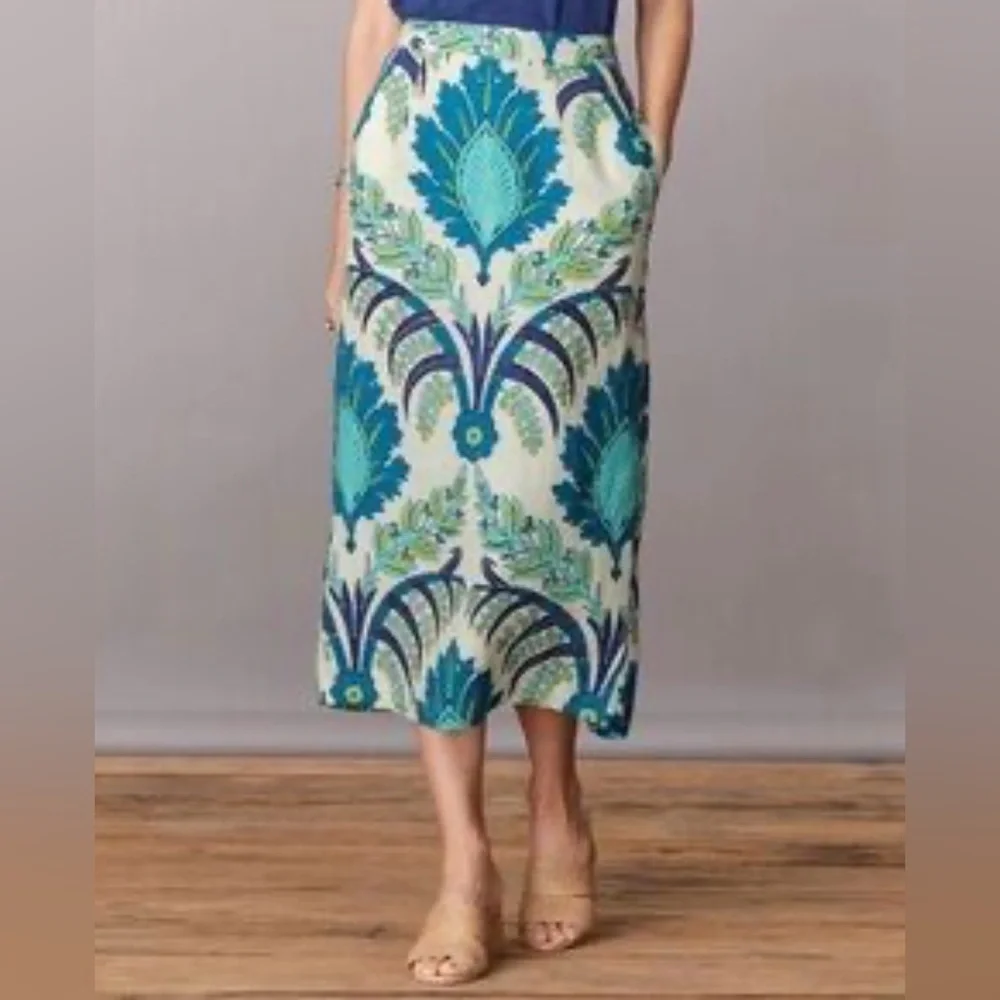 Sundance Linen Paisley Cottagecore Midi Skirt Size 10 - Picture 1 of 14
